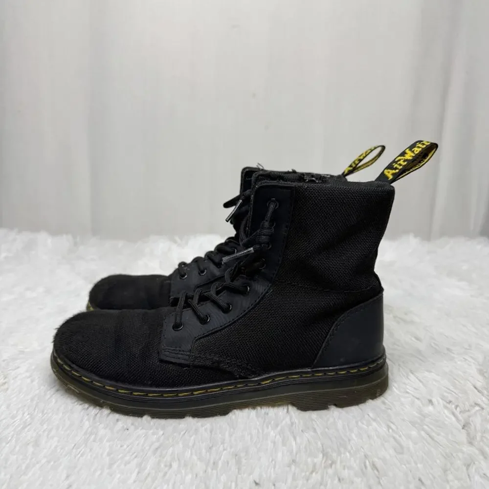 DR MARTENS / black canvas Combs Junior lace up combat boots / 4 big kid
